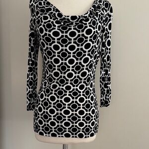 INC International Concepts Black and White Geometric Blouse